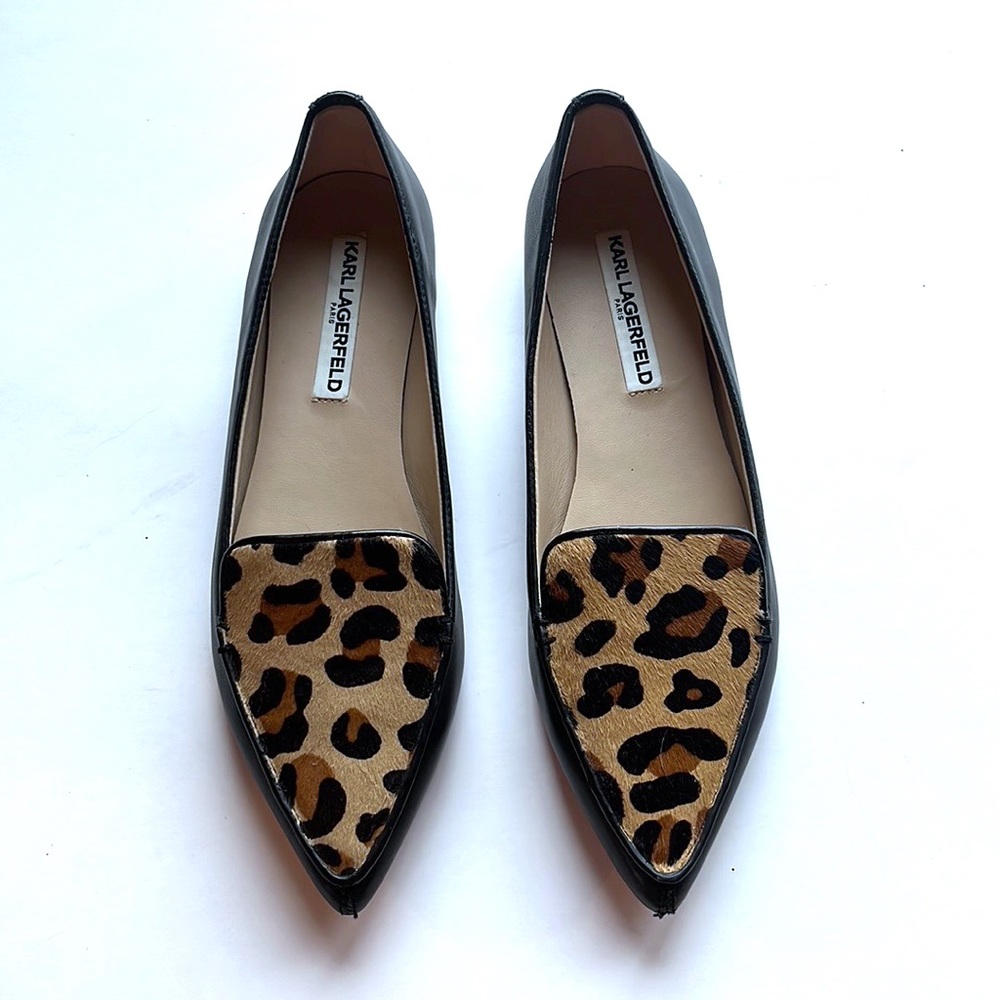Karl Lagerfeld Leopard Pointed Toe Loafers 8.5